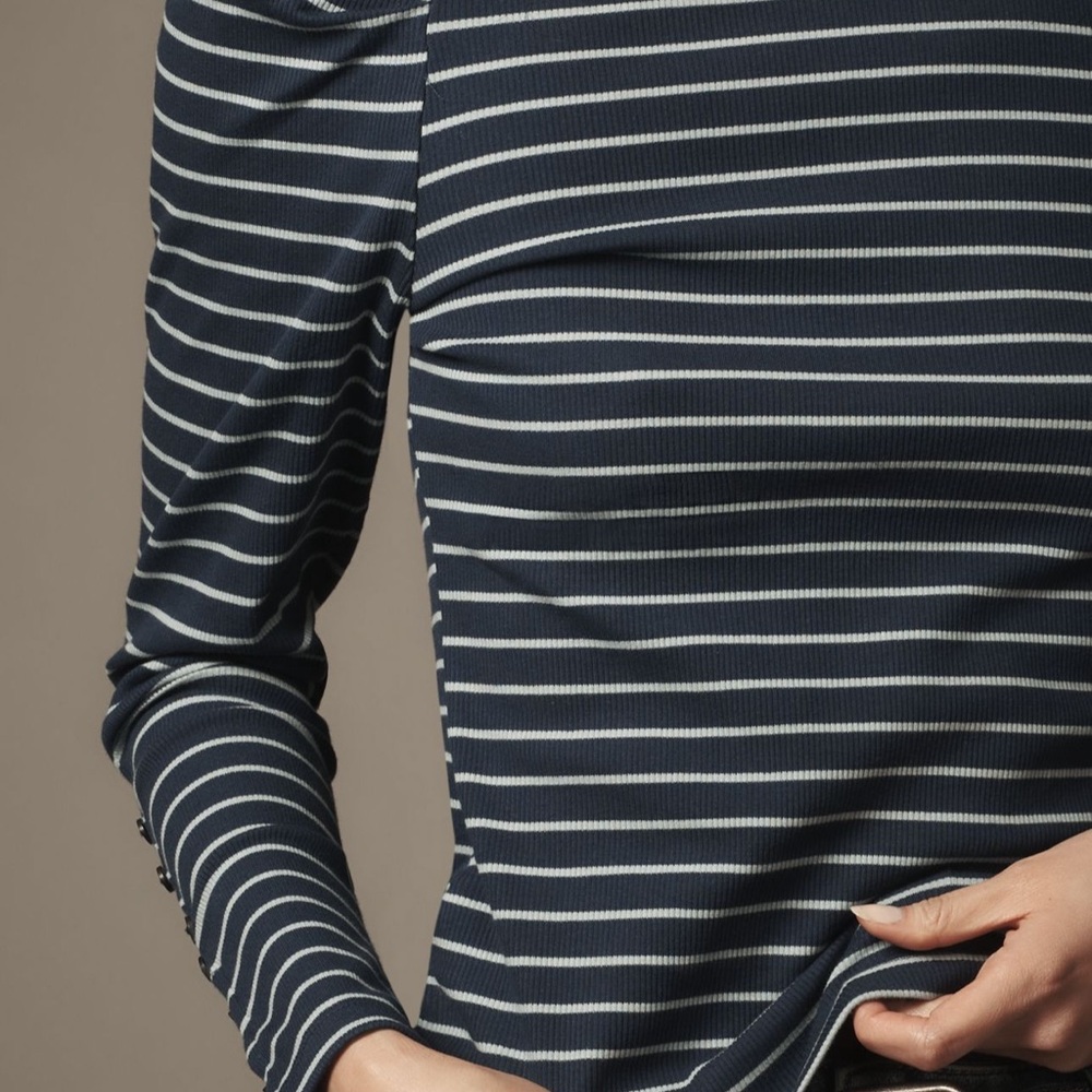 Anthropologie Maeve Puff-Sleeve Top in Blue/White Size S - Picture 3 of 5